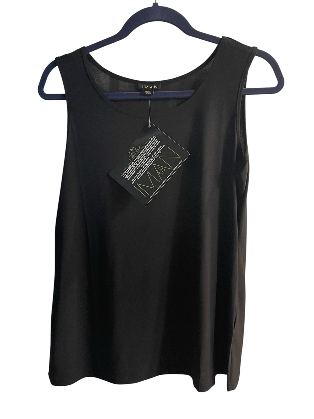 NWT IMAN Global Chic Black Sleeveless Tank Top Women’s Large Lightweight Stretch